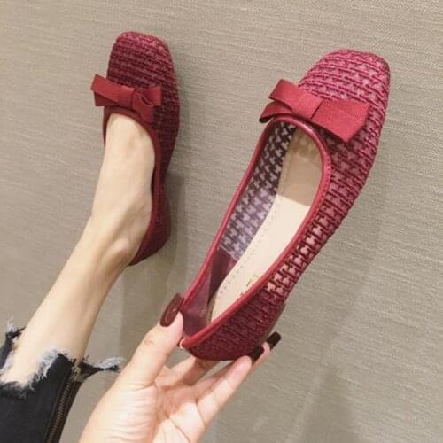 2021 Fashion Flats for Women Casual Shoes Elegant Women Flats Butterfly Knot Office Lady Shoes Black Red A3407