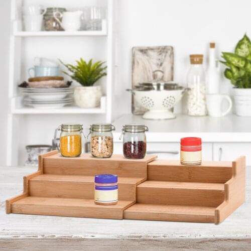 3 Tier Wooden Spice Herb Bottle Rack Holder Cupboard Organiser Storage Kitchen Tool