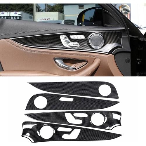 4pcs Carbon Fiber Style Door Interior Decoration Panel Cover Trim for Mercedes Benz E Class W213 E200 E300 2016-2019 Accessories