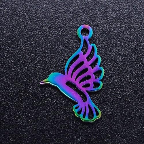 5pcs/lot 100% Stainless Steel Hummingbird diy Charms With Rainbow Plated Wholesale For Earring Making Never Tarnish