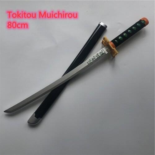 80cm Kimetsu no Yaiba Sword Weapon Demon Slayer Tokitou Muichirou Cosplay Sword 1:1 Anime Ninja Knife wood toy