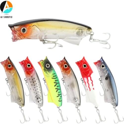 AI-SHOUYU New Popper Fishing Lures 80mm/11.5g Floating Artificial Hard Bait Bass Pesca Wobblers Crankbait Fishing Tackle
