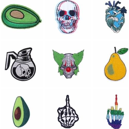 Punk Skull Iron on Embroidered Patches For Clothing Fruit Patch Applique Accessories Decor Fusible Sewing Patches For Clothing