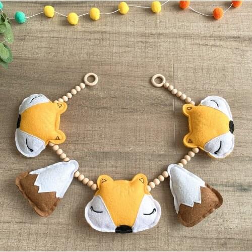 INS Cartoon Felt Fox Kids Room Wall Hanging Decoration Wooden Beads String Hanging Ornaments Children Play Tents Pendants Decor