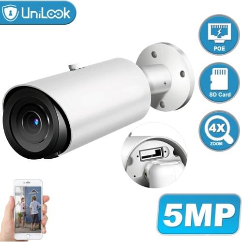 UniLook 5MP Bullet 4X Zoom POE IP Camera Built in Microphone SD Card Slot Hikvision Compatible ONVIF Night Vision IP 66 H.265