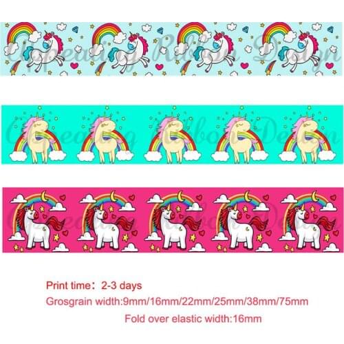 Custom cartoon unicorn printed grosgrain foe elastic ribbon Christmas wedding decoration DIY bows materails ribbons 50 yards