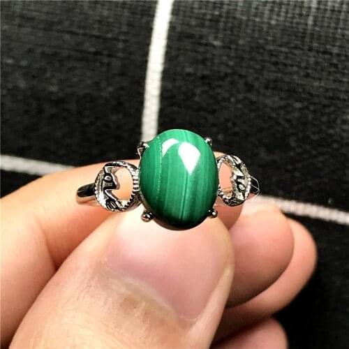 10mm Top Natural Green Malachite Chrysocolla Ring For Woman Lady Man Oval Beads Crystal Silver Adjustable Ring Jewelry AAAAA