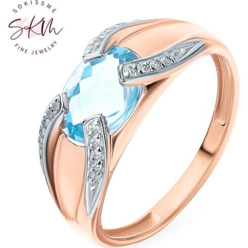 SKM luxury designer 14k rose gold topaz rings for women Vintage Engagement rings designer Promise Luxury Fine Jewelry