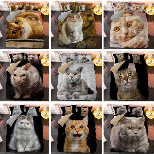 Cute Cat Luxury Bedding Set King Queen Size Home Decor Microfiber Bed Linen Duvet Cover Sets With Pillowcase 2/3pcs CN(Origin)