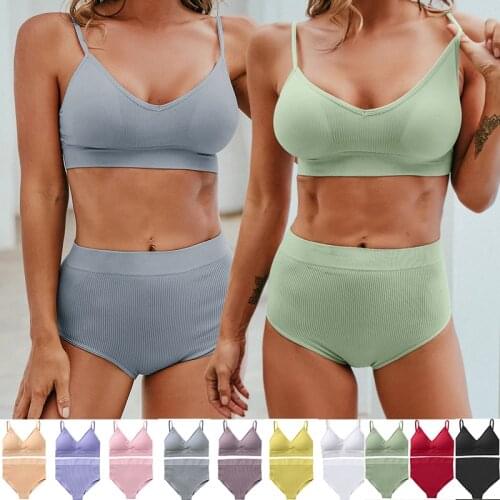 FINETOO Women Seamless Lingerie Set 10 Colors Fitness Bralette Push Up Top + Panties Suit Sports Woman Sexy Underwear Sets Femme