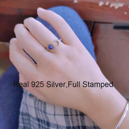 Fashion Open Finger Rings Earth Moon Women Ring 100% Real 925 Sterling Silver Girls Jewelry Party Wedding Engagement Decoration