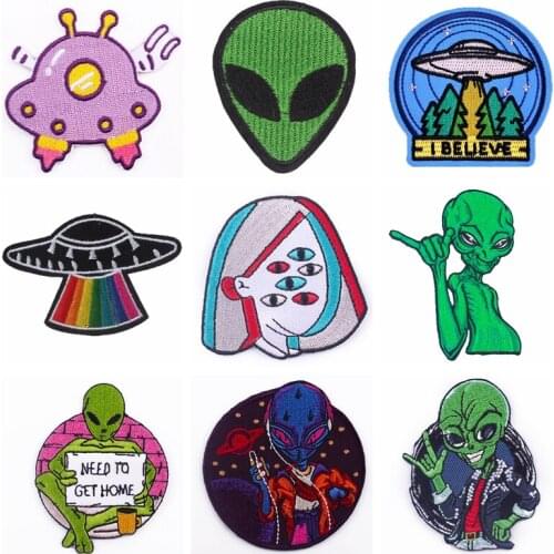 Alien Patch Sticker Embroidered Patches For Clothing UFO Applique Fabric Stripes Badge Iron On Patches For Clothes Fusible Patch