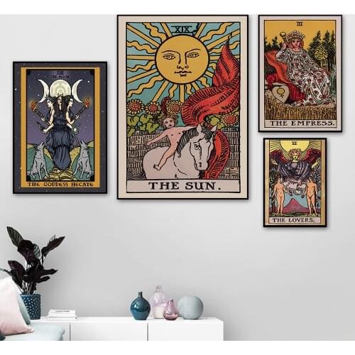 Nordic Abstract The Lovers Tarot Wall Art Pictures Canvas Painting Sun Empress Priestess Posters Prints Living Room Home Decor