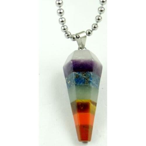 Natural stone Quartz Crystal 7 Chakra Circular Cone Pendulum pendant for diy Jewelry making necklace Accessories