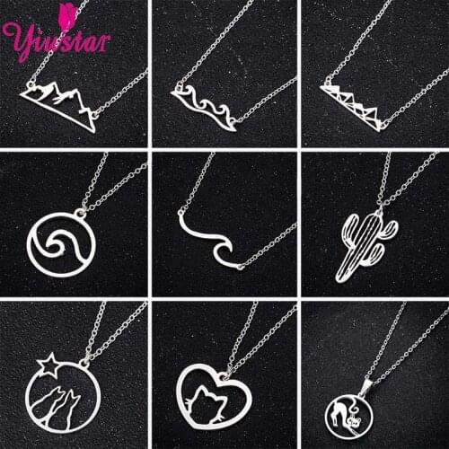 Stainless Steel Necklace Ladies Men Mountain Gold Pendant Item Geometry Cactus Cat Chain Engagement Jewelry Gift 2020 Trend Kpop