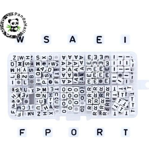 Pandahall 520pcs/Box 6x6mm Square Letter Acrylic Beads for DIY Bracelet Necklace Jewelry Making White Hole: 3mm