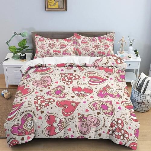 Peach Heart Bedding Set Quilt Cover Duvet Cover Bedclothes Pillowcase Queen/King Size for Kids