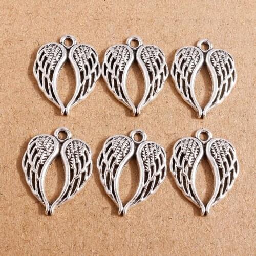 20pcs/lot 17*22mm Retro Silver Color Angel Wings Charms Pendants for DIY Earrings Necklaces Making Jewelry Findings Accessories