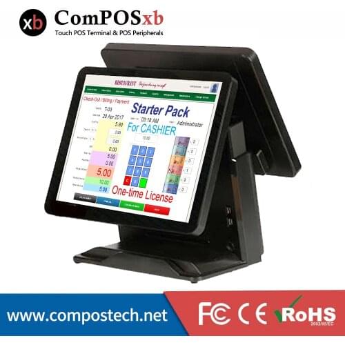 POS software Dual Screen 15+15 Inch POS Terminal All In One Pos System Touch Screen PC