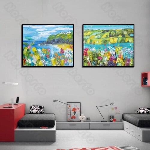 Seaside Landscape Flowers Plants Canvas Painting and Posters Unframed Style Wall Painting for Living Rooms Bedroom Decoration