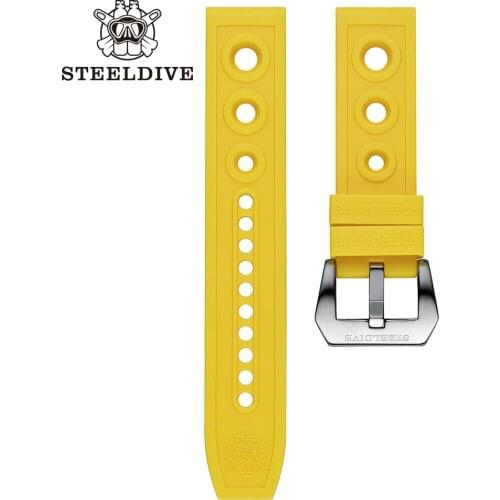 STEELDIVE SD2201 Mens Diving Watch Official Strap 20MM/22MM Orange/Black/Green /Blue/Red/Yellow Width Classic Rubber Strap