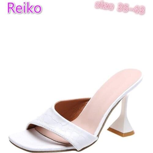 Large size womens shoes leather sandals womens slippers summer one-word drag stiletto high heels casual sandals beach shoes