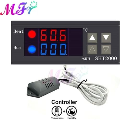 SHT2000 Intelligent Digital Display Temperature and Humidity Controller Meter Sensor Relay 220V 110V Thermostat Heating Cooler