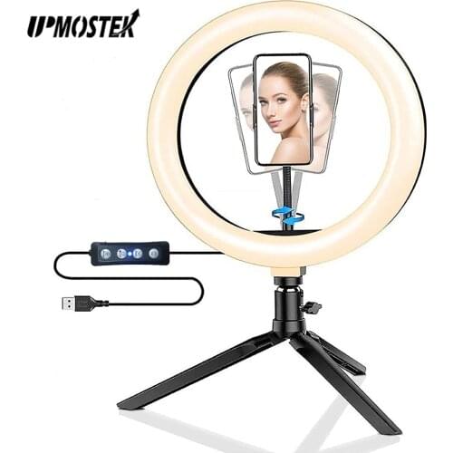 UPMOSTEK Led Selfie Ring Light Lamp Photographic Lighting with Photo Studio Table Tripod Stand for Phone Live Selfie Make Up
