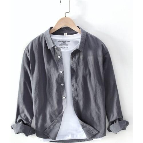 Solid 100% Cotton Shirt Men Long Sleeve Turn Down Collar Pure Cotton Mens Business Dress Shirts Camisas Para Hombre TS-664