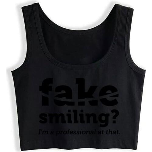 Crop Top Female Synchronized Swimming Fake Smiling Kawaii White Sleeveless Tops Women