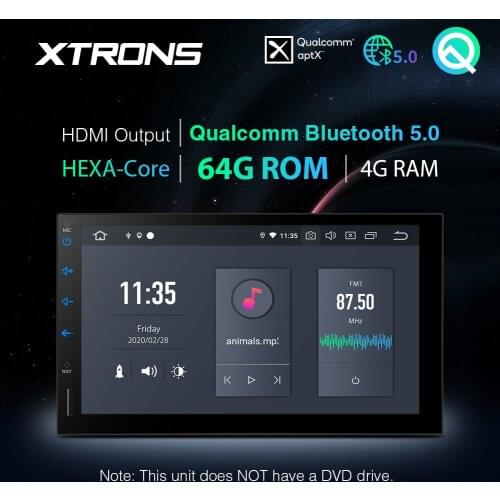 Xtrons 7'' Qualcomm Bluetooth 5.0 AptX PX6 Android 10.0 Universal 2 Din Car Multimedia Radio Audio Stereo Player GPS NO DVD
