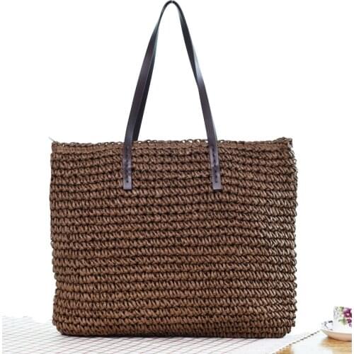 Large Capacity Totes Leather Women Shoulder Bag Bohemia New Women Handbag Summer Beach Bag Rattan Woven Handmade Knitted Straw