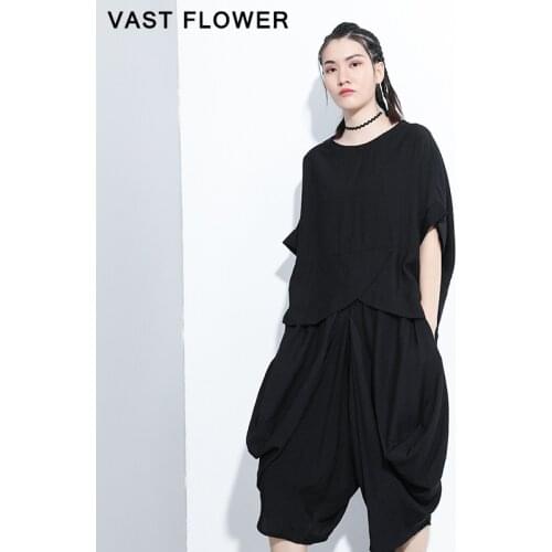 Wide Leg Pants Women Plus Size Two Piece Set New O Neck Short Sleeve Tshirt Women Tops Black Loose Fashion Clothes Summer 2021