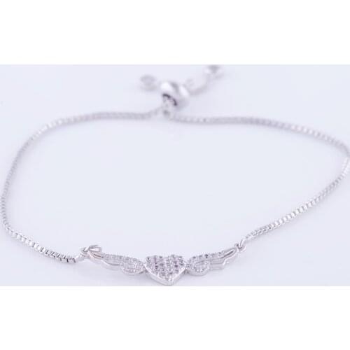 Charm Zircon Crystal Heart Wing Bead Bracelet Female Bijoux Copper Micro Pave CZ Square Chain Bracelet Women Diy Bracciali Donna