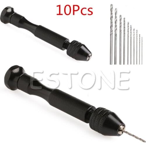 10pcs/Set Micro Aluminum Hand Drill Keyless Chuck Twist Drills Rotary Tools