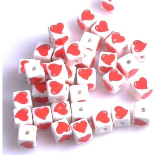 12mm 20pcs cube heart print Ceramic Beads,Loose Beads Fit Jewelry Diy Spacer beads YKL0307