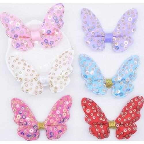 12Pcs 70*50mm Padded Glitter Butterfly Applique with Sequins Embroider Patches for Clothes Headwear Bow Decor Accessories P91