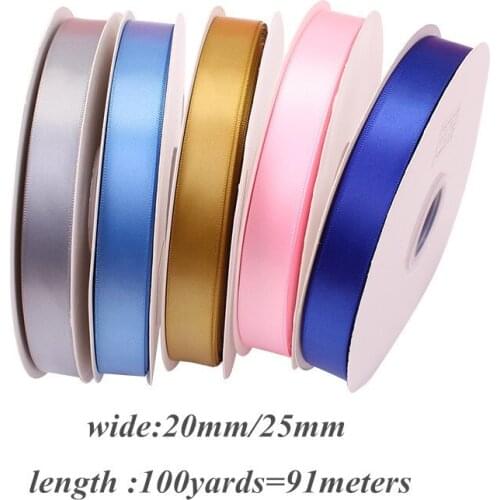 33Colors Pretty Silk Satin Ribbon 20/25mm 100yards Wedding Party Decor Invitation Card Gift Wrapping Flower Packing Riband Rope