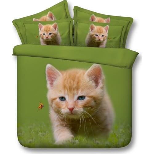 4PCS Cat kids girls cute Bedding set California King queen size twin quilt duvet cover bed sheet sheets bedspread linen Animal p