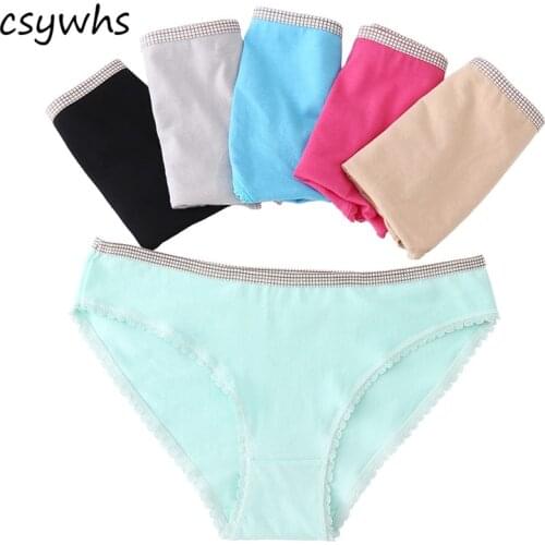 CSYWHS 5pcs Panties Womens Cotton Briefs Lace Solid Underwear for Girls Intimate Product Patchwork Panties Lingerie M L XL