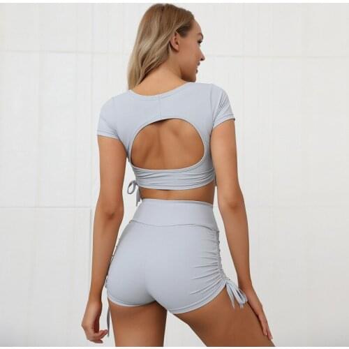 Bandage Yoga Set Sportswear Back Hollow Out Gym Wear Running Clothing Fitness Sports Bra Shorts Leggings Outfit Tracksuit