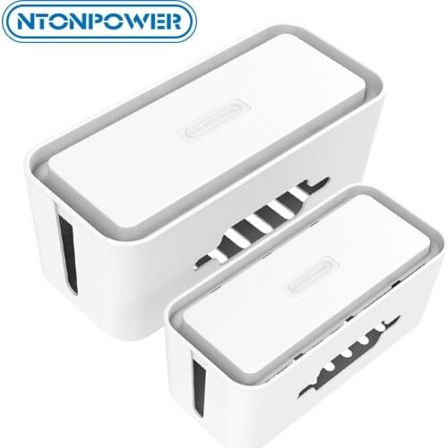 NTONPOWER White Cable Storage Box with Holder Power Strip Wire Case with Anti Dust Cover Cable Management Box for Home Office