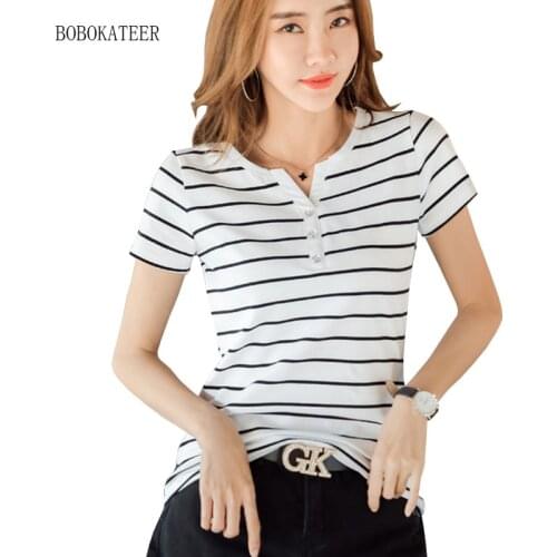 BOBOKATEER striped summer t shirt women tops 2021 camisetas mujer cotton 5XL plus size oversized tshirts woman tee shirt femme