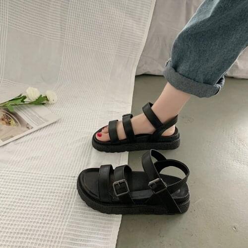 Sandals Womens Summer 2021 New Fairy Style Student Harajuku Trifle Platform Roman Flat Sandals