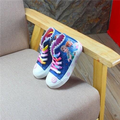 Disney high-top casual shoes fashion autumn and winter canvas shoes frozen cartoon wild girl elsa shoes
