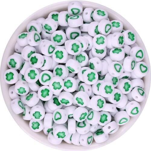 100PCs White Green Heart Letter Beads Alphabet Acrylic Beads For Jewelry Making Women Children DIY Bracelet Necklace 7mm