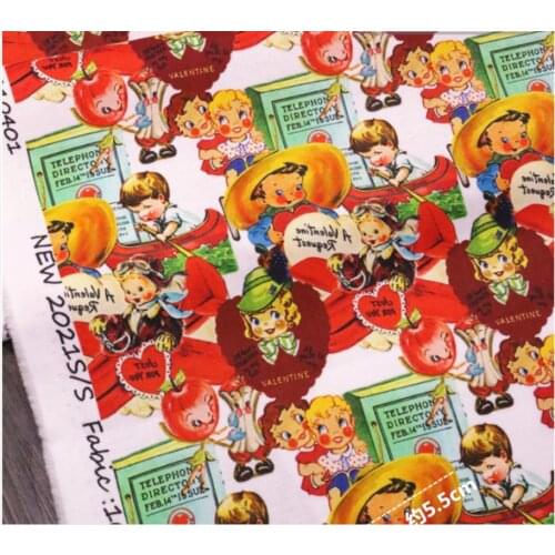 Cartoon Kids Valentine Print 100% Cotton Fabric for Girl Clothes Bedding Set Hometextile Cushion Cover Backpack DIY