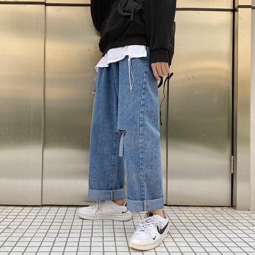 Male Denim Pants Blue Hip Hop Ripped Fashion Mens Jeans 2021 Summer Oversize 5Xl Jeans Man Loose Streetwear Vintage