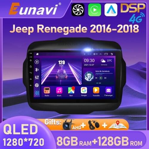 Eunavi 6G+128G QLED Screen Android 11 For Jeep Renegade 2016 - 2020 Car Radio Multimedia Video Player Navigation GPS 2 din dvd