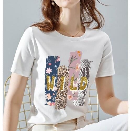 Womens Street Fashion T-shirt Summer Pattern Printing Top Fresh and Lovely Tee White Youth Casual Personality Soft Cotton Top